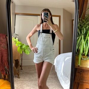 American Bazi White Denim Overalls black detailing